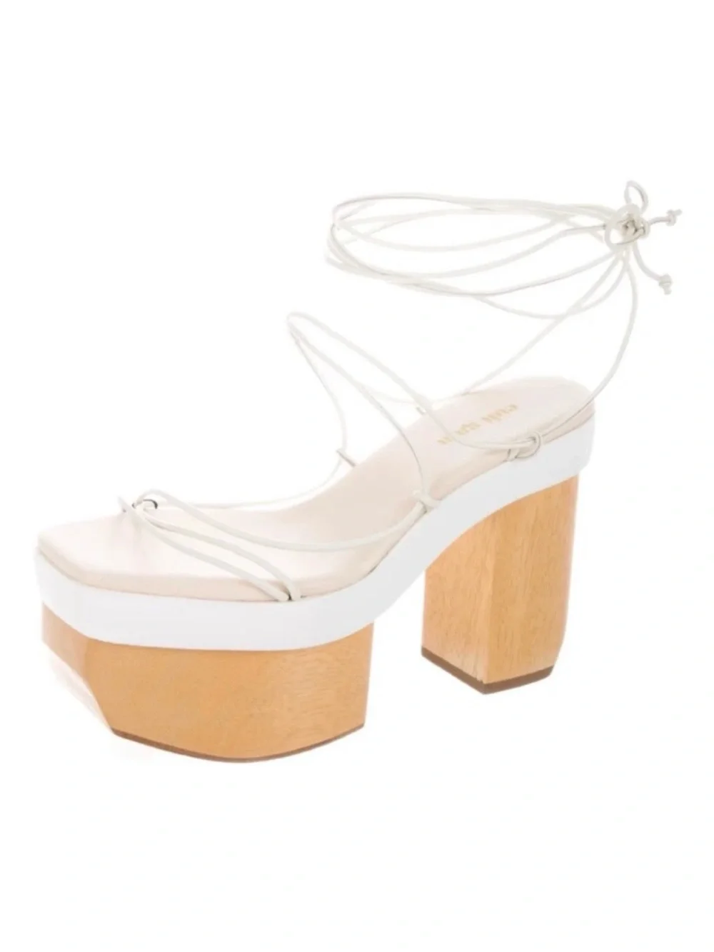 cult gaia White Strap Platform Sandal with Wood Block Heel